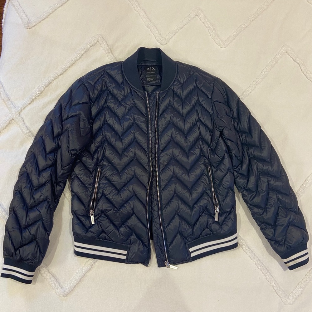 Armani Exchange Navy Zig-Zag Puffer